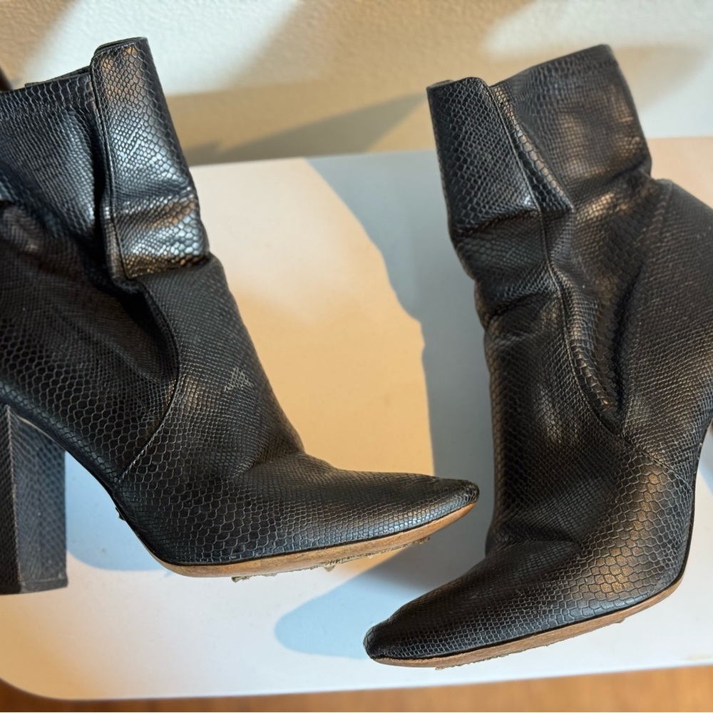 Black Textured Leather Ankle Boots
